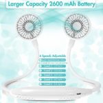 Neck Fan 2600mah Battery Operated Neckband Fan 6-Speed Hand-Free Wearable Personal Fan for Hot Flashes Home Office Travel Outdoor Sports (White)