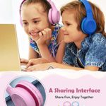 Kids Headphones with Microphone Over Ear/On Ear Wired Headphones for Kids with Volume Limit Switch 85dB/94dB and HD Sound Sharing Function for Children,Boys,Girls,Tablet,PC,School,Travel (Pink)