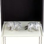 Cuff-Daddy Silver Tone Swarovski Crystal Bear Cuff Links with Swarovski Eyes with Travel Presentation Gift Box