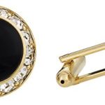 Men’s Black & Gold Enamel CZ Crystal Cufflinks with Hard-Sided Presentation Gift Box