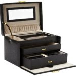 Paylak TS382BLK Genuine Black Leather Large Jewelry Box with Travel Case Tech Swiss