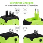 Travel Adapter Uppel Dual USB All-in-one Worldwide Travel Chargers Adapters for US EU UK AU about 151 countries Wall Universal Power Plug Adapter Charger with Dual USB and Safety Fuse (Green)
