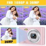 Digital Camera, Lecran FHD 1080P 36.0 Mega Pixels Vlogging Camera with 16X Digital Zoom, LCD Screen, Compact Portable Mini Cameras for Students, Teens, Kids (Pink)