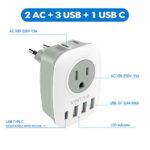 European Travel Plug Adapter, VINTAR International Power Adaptor with 1 USB C, 2 US Outlets and 3 USB Ports, 6 in 1 European Plug Adapter (Type C)