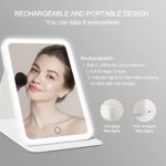 Rechargeable Lighted Makeup Vanity Mirror with 3 Color Lighting, Light Up Makeup Mirror with Adjustable Stand, Touch Sensor Dimming, Portable Tabletop Cosmetic Mirror (White)