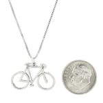 Sterling Silver Oxidized Double Sided Plain Bicycle Frame Charm Pendant with Polished Box Chain Necklace (18 Inches)