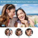 4K HD Auto Focus Video Camera 48MP 60FPS 30X Digital Zoom Camera for YouTube with LED Fill Light Camcorder 4500mAh Battery, Remote Control, Handheld, Microphone and 64G SD Card SD Card