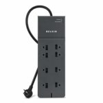Belkin Power Strip Surge Protector with 8 AC Multiple Outlets, 8 ft Long Flat Plug Heavy Duty Extension Cord for Home, Office, Travel, Computer Desktop, Laptop & Phone Charging Bricks (2,500 Joules)