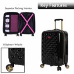 Betsey Johnson 26 Inch Checked Luggage Collection – Expandable Scratch Resistant (ABS + PC) Hardside Suitcase – Designer Lightweight Bag with 8-Rolling Spinner Wheels (Heart to Heart Black)