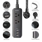Power Strip with 3 USB Charging Ports 2 Outlets, Desktop Charging Station with 5 Ft Braided Extension Cord, Flat Plug for Travel Home Office，ETL Listed