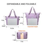 Large Capacity Folding Travel Bag with Dry Wet Separation Pocket, Expand Carry On Overnight Tote Bags for Women Airplanes with Luggage Sleeve, Waterproof Travel Duffle Gym Weekend Bags