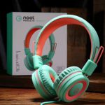 Kids Headphones-noot products K11 Foldable Stereo Tangle-Free 5ft Long cord 3.5mm Jack Plug in Wired On-Ear Headset for iPad/Amazon Kindle,Fire/Boys/Girls/School/Travel/Plane/Tablet/Laptop(Mint/Coral)