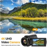 4K Video Camera Camcorder 48MP 60FPS Ultra HD Video Camera with WiFi Vlogging Camera for YouTube 16X Digital Video Camera with Microphone 6-Axis Anti-Shake IR Night Vision Recorder (4K Plus Version)