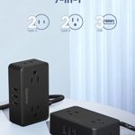 4 Outlets Power Strip with 3 USB Charging Ports, SUPERDANNY Mini USB Charging Station, Compact Portable, Flat Plug 5ft Extension Cord for Home, Office, Dorm, RV, Travel Cruise, Black