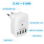 [1-Pack] European Plug Adapter, Anstronic International Travel Power Adapter with 2AC Outlets & 3USB Ports & 1Type C Charger from USA to Most of Europe EU Spain Germany France Italy Israel