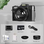 Digital Camera for Photography 48MP Vlogging Camera for YouTube with Flip Screen, VJIANGER 4K Photography Camera with 16X Digital Zoom, 52mm Wide Angle & Macro Lens, 2 Batteries, 32GB TF Card（Black）