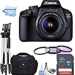 Canon Intl. EOS 3000D / Rebel T100 DSLR Camera with EF-S 18-55mm Zoom Lens + SanDisk 32GB Memory Card Full Size Tripod Case 58mm Filter KIt Model Electronics Cloth