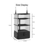 Tmzlier Portable Hanging 3-Shelf Travel Shelves Bag Packing Cube Organizer Suitcase Large Capacity Storage with 2 Hooks Black L