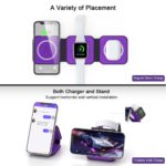 UCOMX Nano 3 in 1 Wireless Charger,Magnetic Foldable 3 in 1 Charging Station,Fast Wireless Charging Pad,Compatible with iPhone 13/Pro/Max/12/Pro/Max,AirPods Pro,iWatch(Adapter Included)-Purple