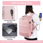 Travel Backpack for Women, Carry On Backpack with USB Charging Port & Shoe Pouch, TSA 15.6inch Laptop Backpack Flight Approved, School Bag Rucksack Casual Daypack for Weekender Business Hiking, Pink