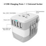 Universal Travel Adapter All-in-one Travel Charger Worldwide Travel Socket International Power Adapter with 4USB Ports AC Plug Adapter Travel Accessories for Over 150 Countries-Grey
