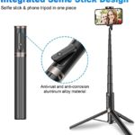 TONEOF 60″ Cell Phone Selfie Stick Tripod,Smartphone Tripod Stand All-in-1 with Integrated Wireless Remote,Portable,Lightweight,Extendable Phone Tripod for 4”-7” iPhone and Android (Black)