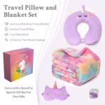 urnexttour Glow in The Dark Blanket with Travel Pillow Set, Unicorn Luminous Soft Cozy Plush Flannel Fleece Throw Blanket, Unique 4 in 1 Christmas Birthday Gifts Set for Girls (60”*40”)