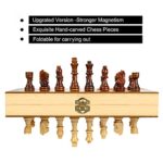 Hnoerin Chess Board, Magnetic Chess Sets Wooden Travel Chess Set for Adults and Kids, Folding Chess Board Set with Crafted Chess Pieces Includes Extra Queens, Great Gifts for Friends