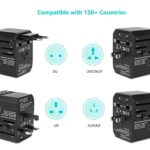 hyleton Universal Travel Adapter Worldwide,International Wall Power Charger with Multiple 4 USB Ports+1 AC Outlets+ 3.0A 1 Type C Plug Adaptor Devices for European US, EU,UK,AU,Asia
