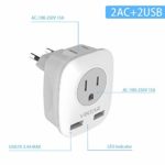 [2-Pack] European Travel Plug Adapter, VINTAR International Power Adaptor with 2 USB Ports,2 American Outlets- 4 in 1 Outlet Adapter,Travel Essentials to Italy,Greece,Israel,France, Spain (Type C)