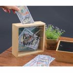 HuaArt Piggy Banks for Adults，Decorative Shadow Box Wooden Frame，Coin Bank Money Bank，Sized 6.5×6.5×2 Inch，Natural Wood Money Box，Travel Fund Printed on The Plexiglass Front.