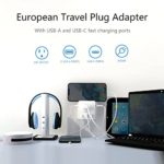 European Travel Plug Adapter, International Power Outlet Adaper with Sliding Safety Cover 2 USB QC Charging Port and 1 USB C PD Charging Port,6-in-1 Travel Accessories to European