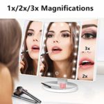 Flymiro Tri-fold Lighted Vanity Makeup Mirror with 3x/2x/1x Magnification, 21Leds Light and Touch Screen,180 Degree Free Rotation Countertop Cosmetic Mirror,Travel Makeup Mirror(White)