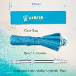 AMMSUN 6.5ft twice folded Portable beach umbrella with sand anchor windproof,Push Button Tilt and Air vent UV 50+ Protection Fits in a large Suitcase for Patio Garden Beach Pool Backyard Sky Blue