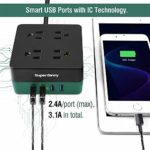 Power Strip Surge Protector, SUPERDANNY 5 Ft Extension Cord with 4 Outlets & 4 USBs, 900 Joules, Overload Switch, Grounded, Mountable, Desktop Charging Station for Home, Office, Travel, Deep Green
