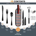 Portable Travel Utensils Set, Travel Camping Cutlery Set, Reusable Stainless Steel Flatware Set with Case for Office School Picnic (Black)
