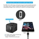 SAUNORCH Universal International Travel Power Adapter W/ High Speed 2.4A USB, 3.0A Type-C Wall Charger, European Adapter, Worldwide AC Outlet Plugs Adapters for Europe, UK, US, AU, Asia-Black