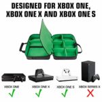 USA GEAR Console Carrying Case – Xbox Travel Bag Compatible with Xbox One and Xbox 360 with Water Resistant Exterior and Accessory Storage for Xbox Controllers, Cables, Gaming Headsets – Green