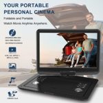 WONNIE 16.9″ Portable DVD/CD Player with 14.1″ Large Swivel Screen, High Volume Dual Speakers, 6 Hrs 5000mAH Rechargeable Battery, Car Headrest Case, Region Free, Support USB/SD Card/ Sync TV