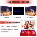 JEKERO 16.9″ Portable DVD Player with 6 Hrs 5000mAH Rechargeable Battery, Car DVD Player Portable with 14.1″ Large Swivel Screen, Sync TV Support USB/SD Card with Car Charger, Red