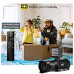 Video Camera Camcorder, Auto Focus 48MP 60FPS Camcorders Video Camera Recorder 4K for YouTube LED Fill Light Function Camera with Microphone Handhold Stabilizer 2.4G Remote Control 64G SD Card
