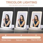 LED Foldable Travel Makeup Mirror – 5×7 inches 3 Colors Light Modes USB Rechargeable Touch Screen, Portable Tabletop Cosmetic Mirror for Travel, Cosmetic, Office (White)