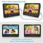 WONNIE 10.5″ Two DVD Players Dual Screen Portable Twins CD Player for Car Play a Same or Two Different Movies with 5-Hour Rechargeable Battery, 2 Mounting Brackets, Support USB/SD Card Reader