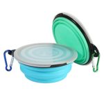 SLSON Dog Bowls Pet Collapsible Bowl with Cover Lids,2 Pack Dog Travel Bowls Portable Foldable Cat Water Dish Bowl for Pets Walking Parking Camping,Light Blue and Green (Small)