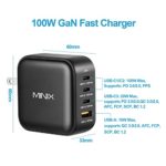 MINIX NEO P3 100W Turbo 4-Ports GaN Wall Charger, 3 x USB-C Port Fast Charging Adapter(Max 100W/20W), 1 USB-A (Max 18W). Compatible with MacBook Pro Air, iPad Pro, iPhone 13,12,Galaxy S9 and More.