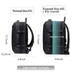 Travel Laptop Backpack, Extra Large 25-40L Expandable Carry On Backpack for Women Men with USB Charging Port, Water Resistant Luggage Computer Backpacks Bag Fits 17.3 Inch Laptop and Notebook, Black