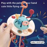 YYOU Montessori Toys , UFO Food Grade Silicone Pull String Activity Toy, Toddlers Learning Activity Silicone Toys, Travel Toys for Babies , Baby Toys Fine Motor Skills Toys Gift for 18m+