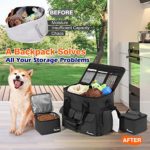 Pawaboo Dog Travel Bag, Pet Traveling Luggage with 2 Food Storage Bags and Multi-Function Pockets, Airline Approved Pet Travel Bag Tote Organizer Week/Overnight Accessories with Shoulder Strap, Black