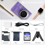 Digital Camera,VJIANGER 4K 48MP Mini Camera for Photography 2.8″ Vlogging Camera for YouTube with Manualfocus, 16X Digital Zoom, 2 Batteries, 32GB SD Card, Tripod(Purple)