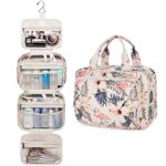 Large Hanging Toiletry Bag Travel Makeup Bag Cosmetic Organizer for Women and Girls (Beige Bird (Medium))